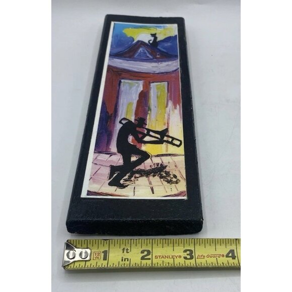 Collage Art Cat On The Roof Handmade Jazz Player Musician Wood Trombone Colorful - Picture 8 of 16